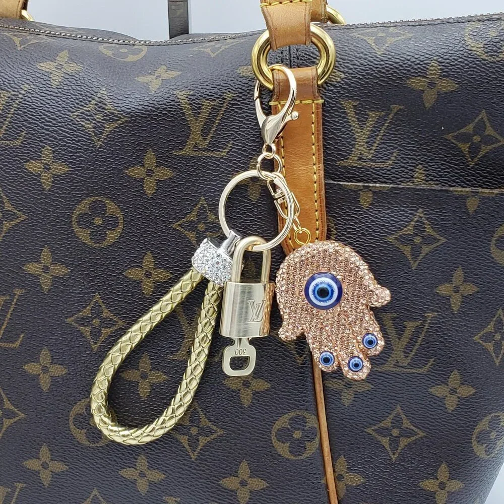 Authentic Louis Vuitton Lock & Key with unbranded Evil Eye Bagcharm 011526